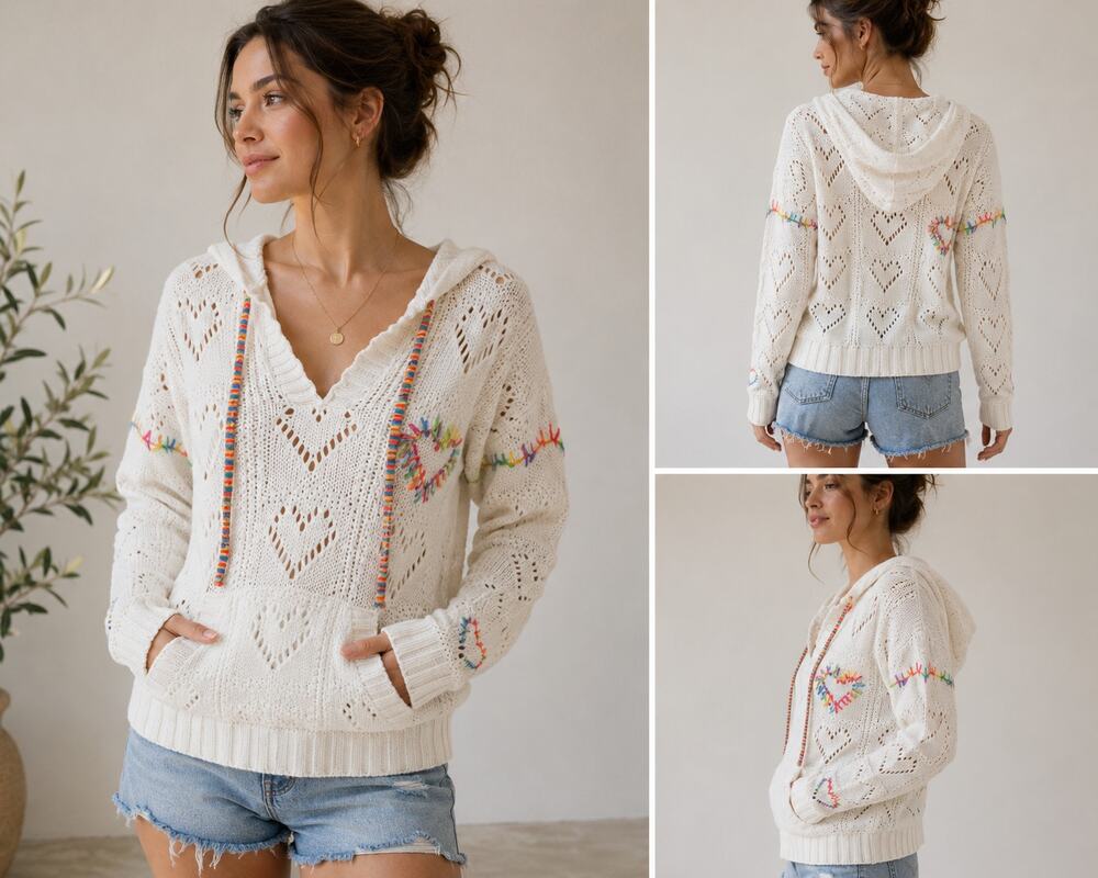 KUT from the Kloth Carmen Heart Knit Hoodie Sweater Women's L Boho Crochet